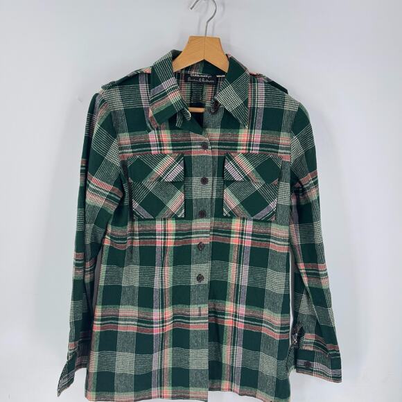 Vintage Carol Horn Plaid Wool Blend Button Down Shirt Green Red Size 12 - Picture 2 of 7
